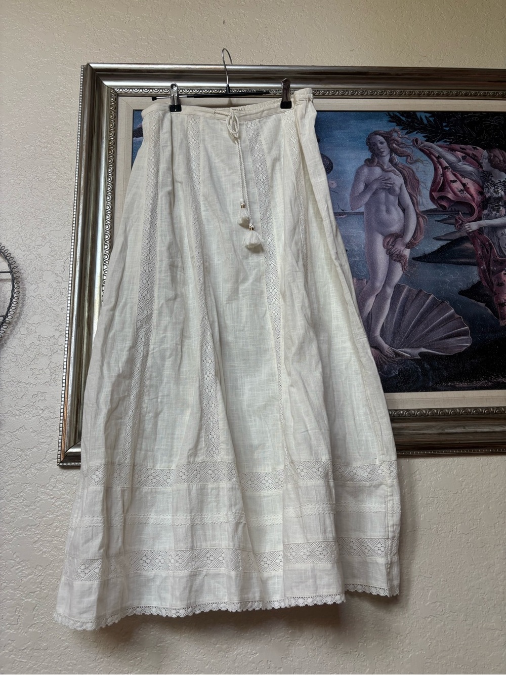 Spell Serendipity Cream Lace-Trim Maxi Skirt with Tassel Tie